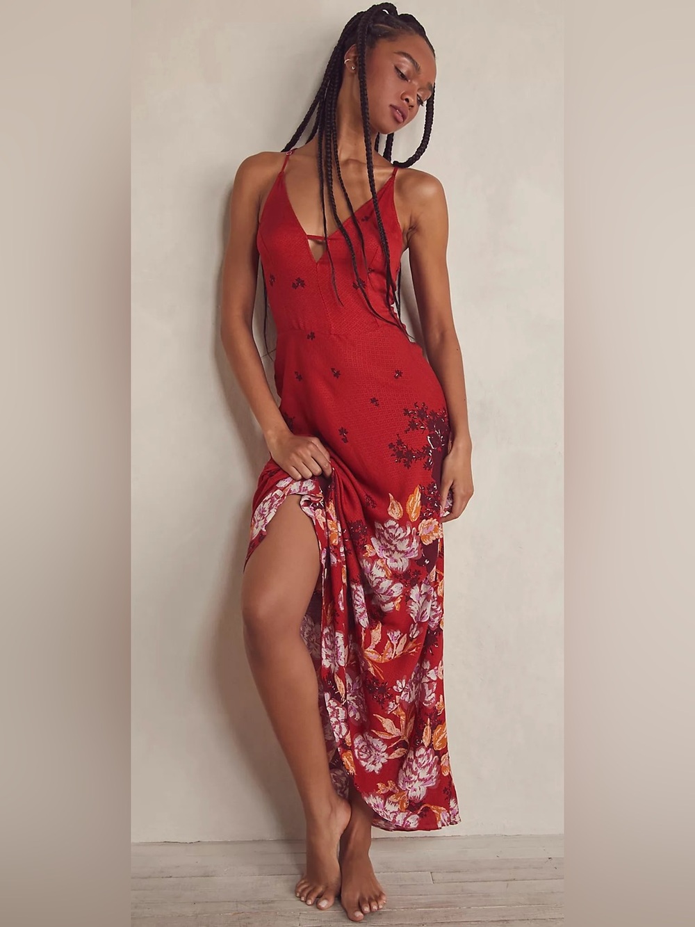 Free People Get To You Floral Maxi Sundress Scarlet Color Size XS